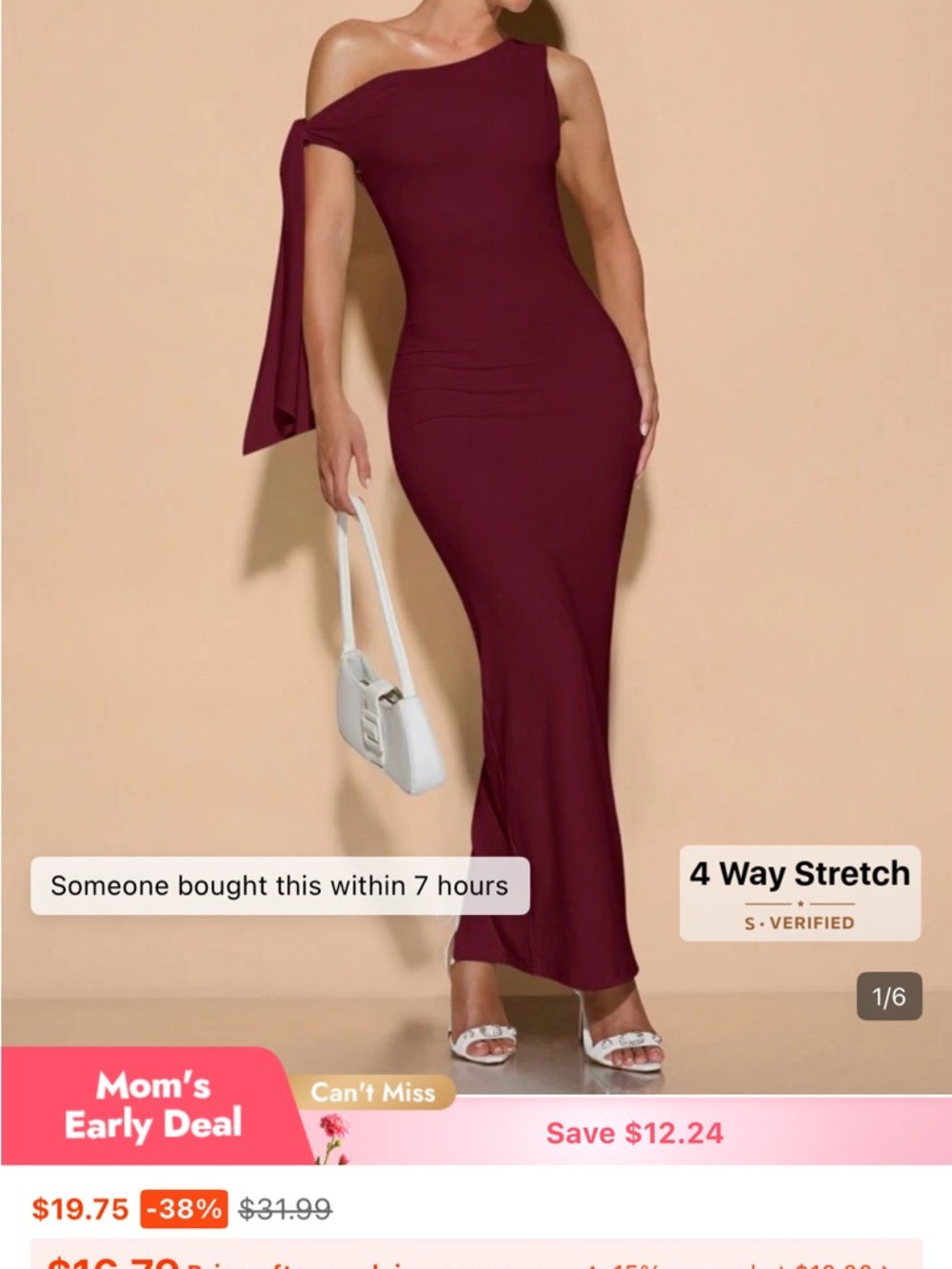 SHEIN One-Shoulder Wine Bodycon Dress with Side Tie